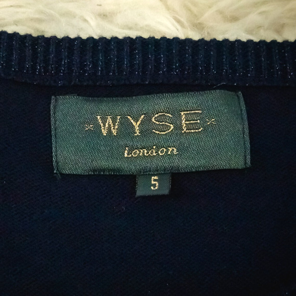 WYSE 5 Size 12 US Adele Navy Blue Shimmer Ruffle Button Long Sleeve Cardigan - Picture 4 of 7